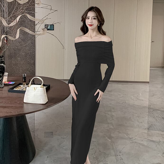 【dress】オフショルダーニットワンピース　M28026