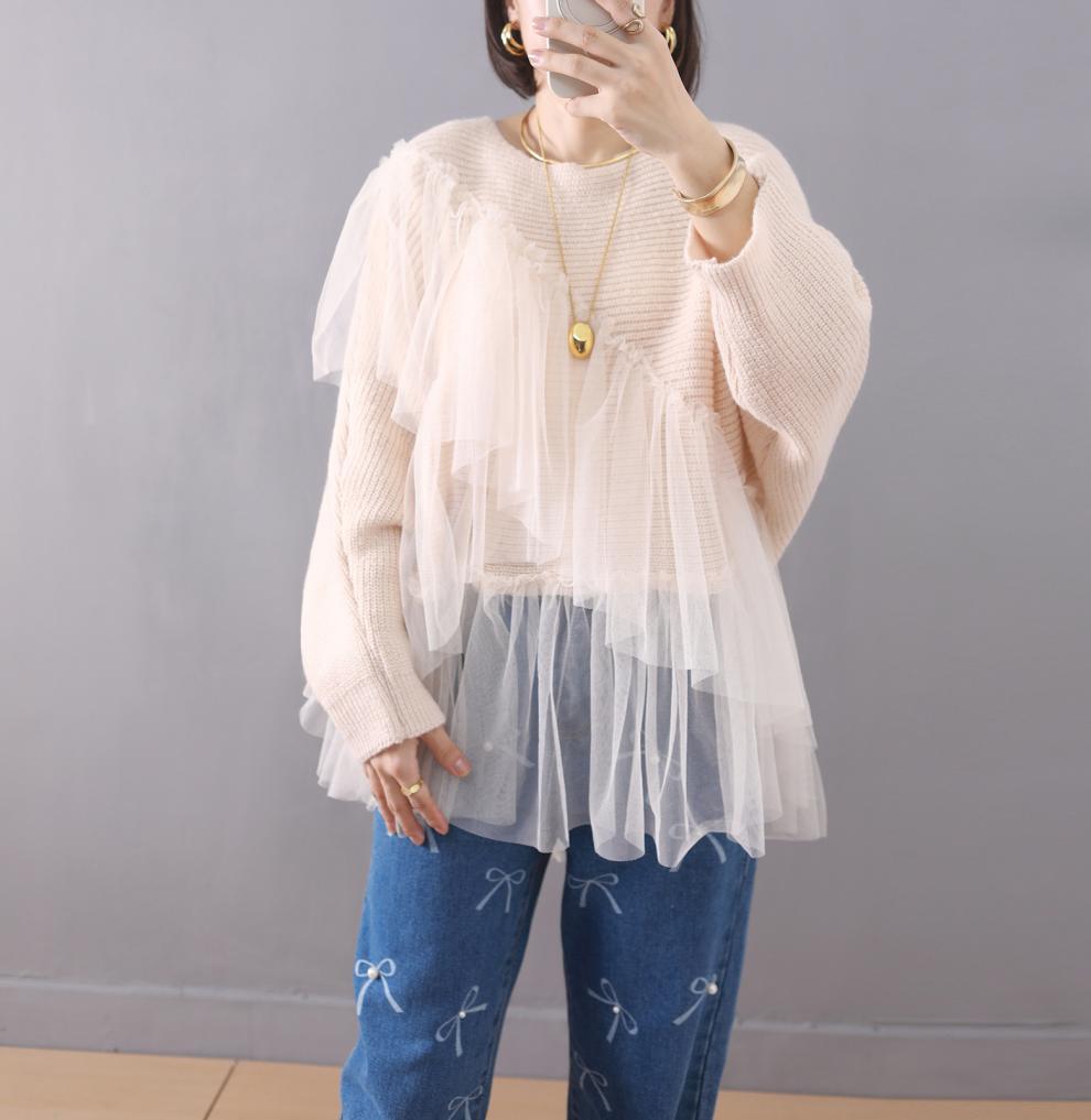 【tops】チュールドッキングニットセーター　M26966