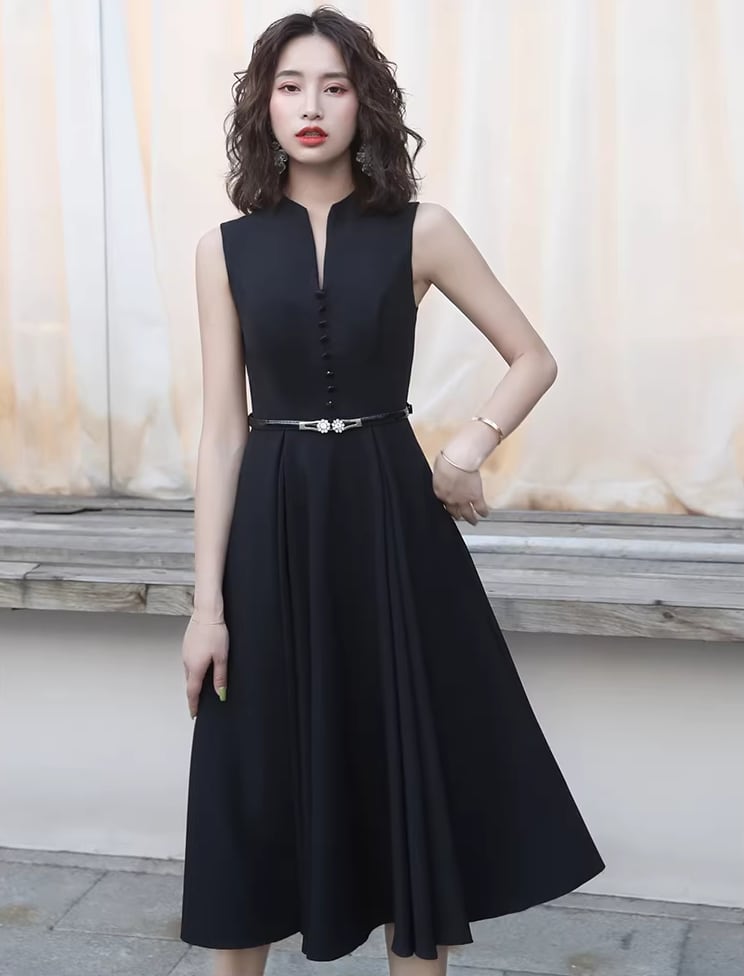 【dress】ノースリーブAラインフレアワンピース Q8438