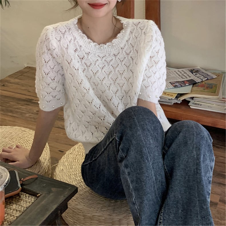 【tops】ビーズニットTシャツG20679