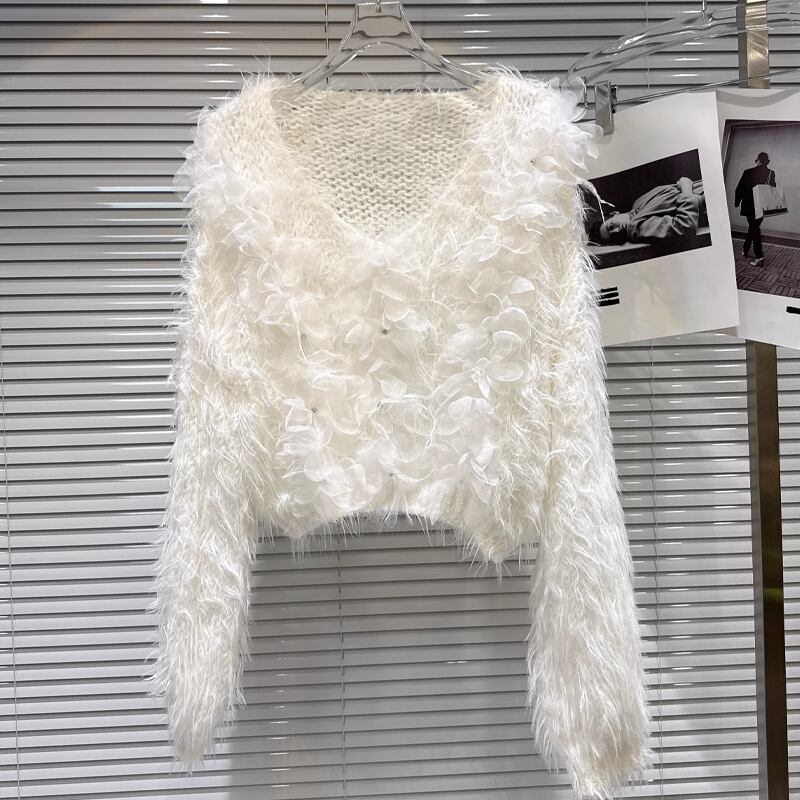 【tops】チュールフラワーニットトップス Q7330