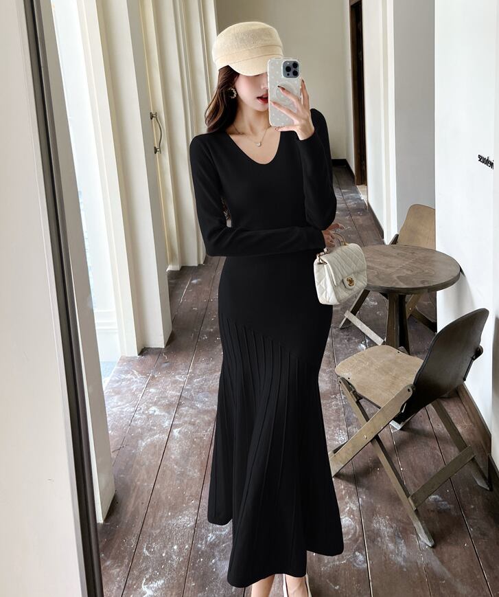 【dress】ニットマーメイドワンピース Q7673