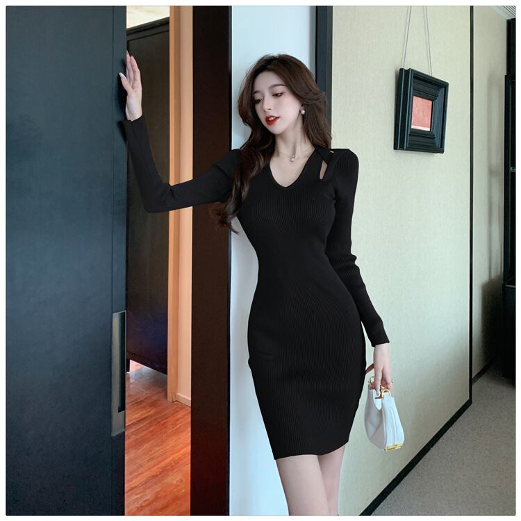 【dress】Vネックニットワンピース　M18244