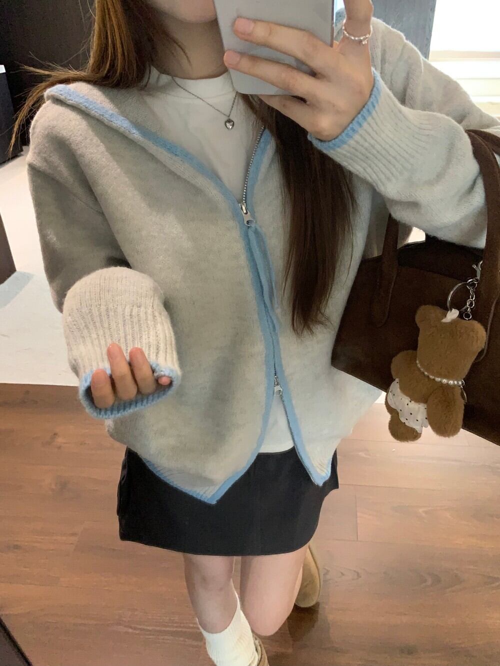 【outer】フード付きニットカーデ　M28832