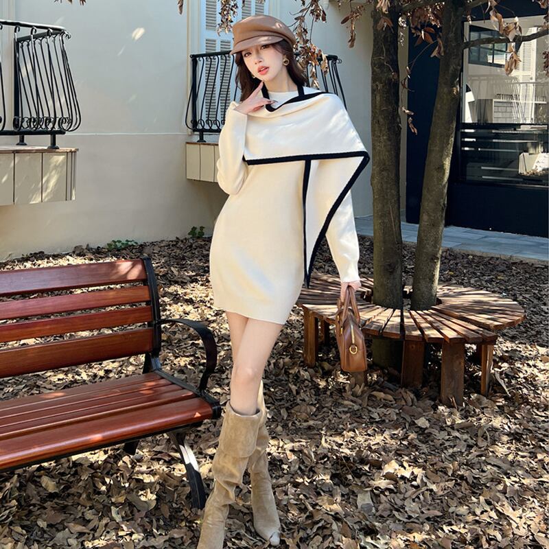 【set】ショール×ニットワンピースセット Q7662