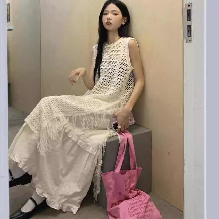 【dress】カットワークフリンジワンピース　M24756