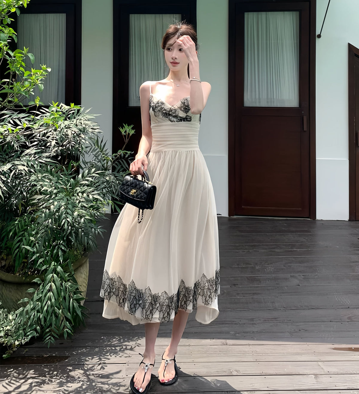 【dress】レースドッキングチュールキャミワンピース　N3553