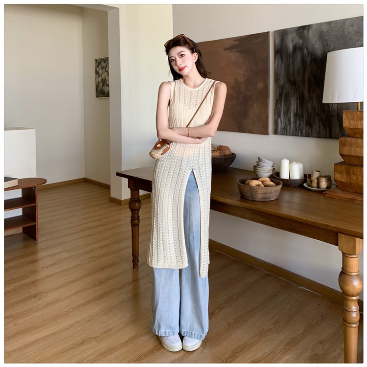 【dress】ノースリーブスリットニットワンピース G21070