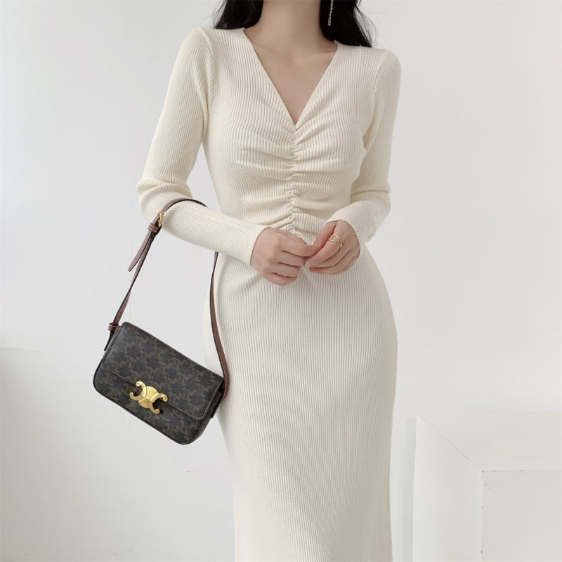 【dress】Vネックニットワンピース　M28028