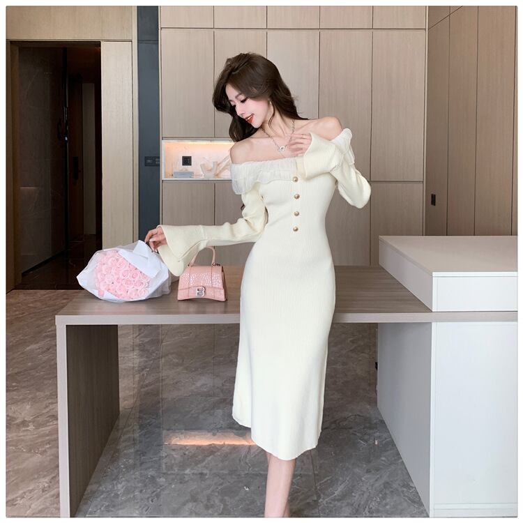 【dress】フリルニットワンピース　M18534