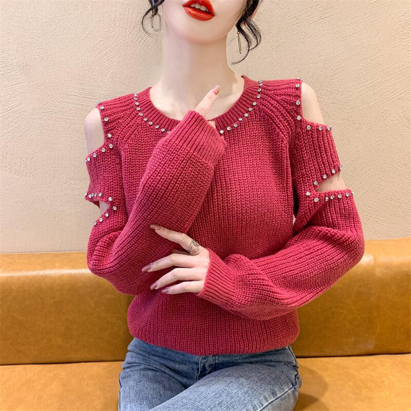 【tops】透かし彫りダイヤモンドニットセーターG18154