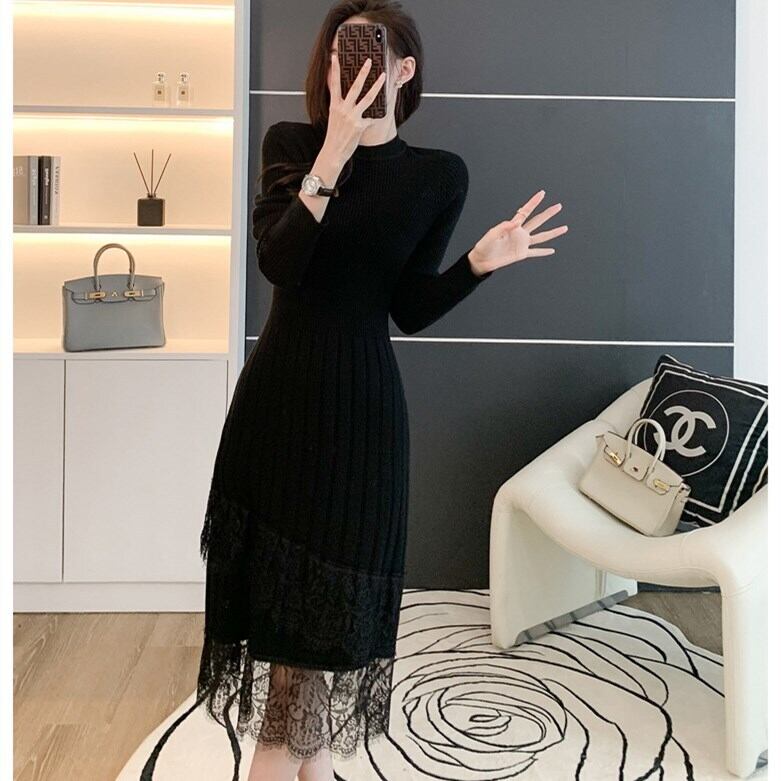 【dress】レースドッキングニットワンピース 　N2226