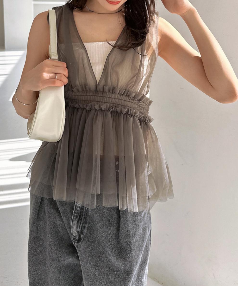 【tops】チュールノースリーブトップス　M29964