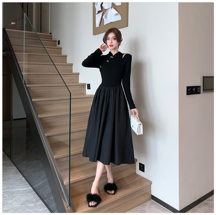 【dress】ニット切り替えワンピース　M25547