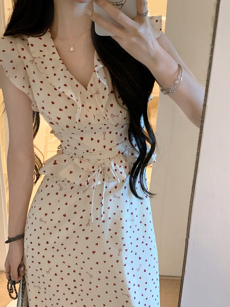 【dress】フリルハートプリントワンピース　N2980