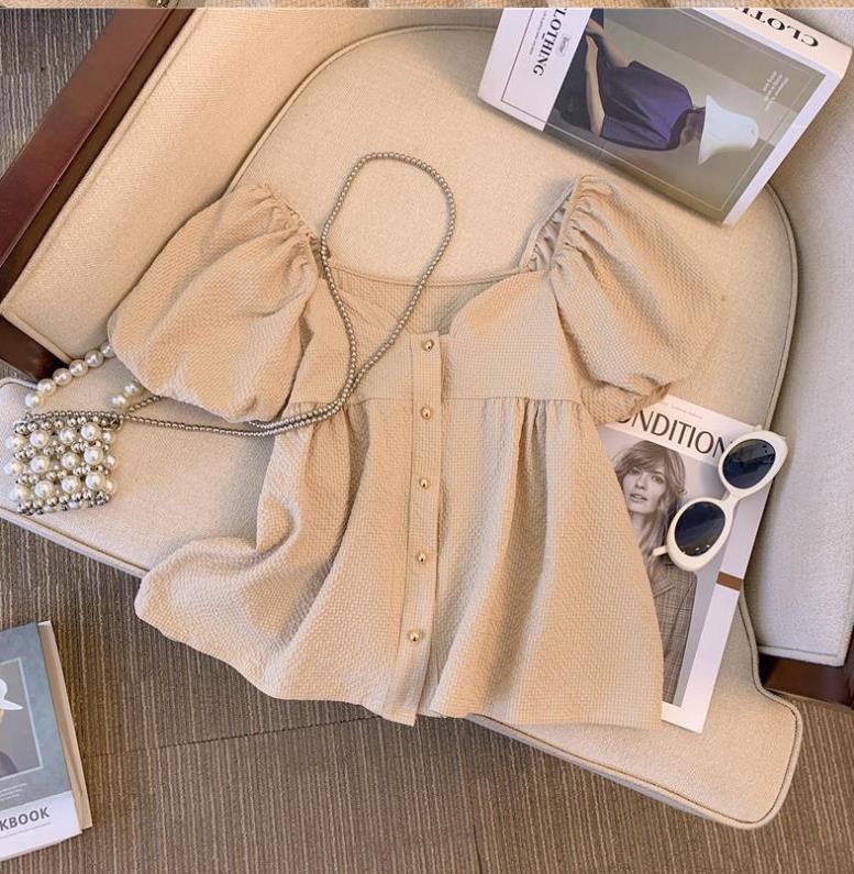 【tops】スクェアネック半袖パフ袖ブラウスF7544