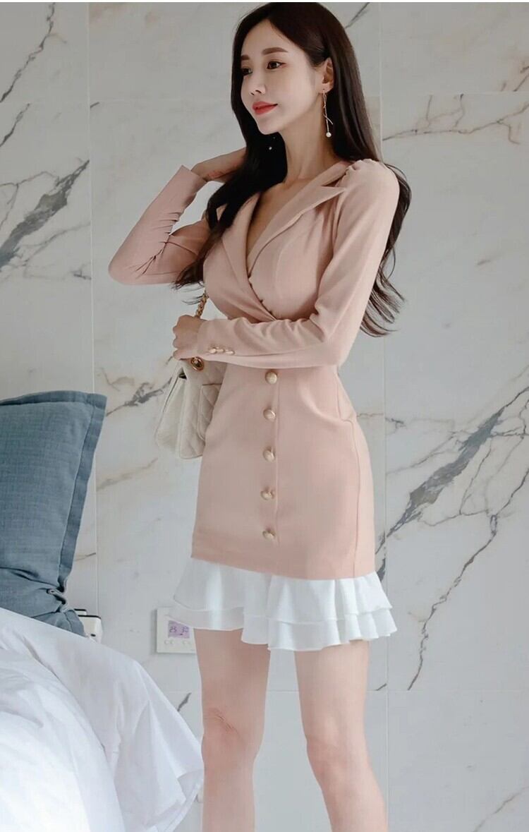 【dress】フリルドッキングワンピース　M18650