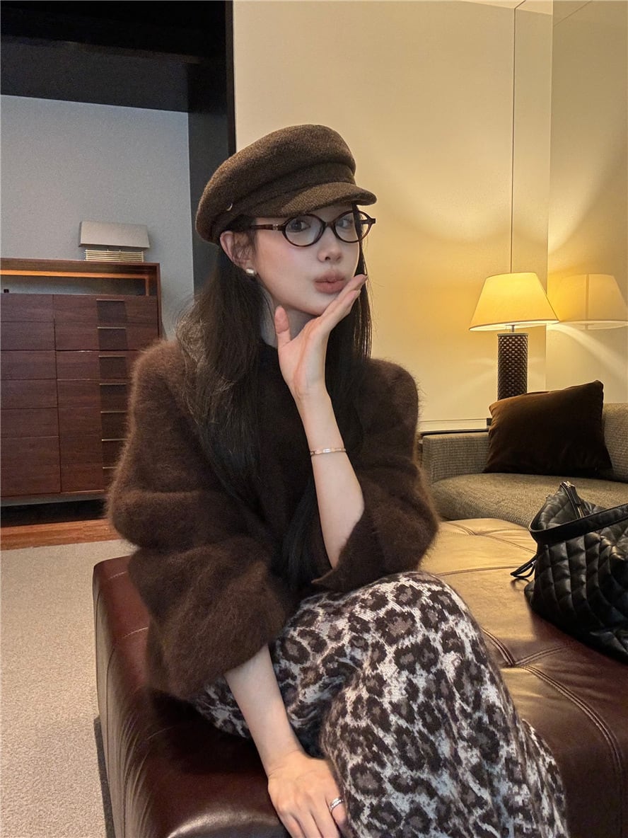 【set】ニットセーター×ヒョウ柄スカートセット　M28312