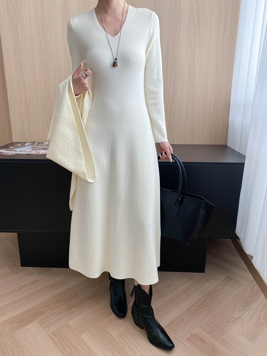 【dress】ショール付きニットワンピース Q7003
