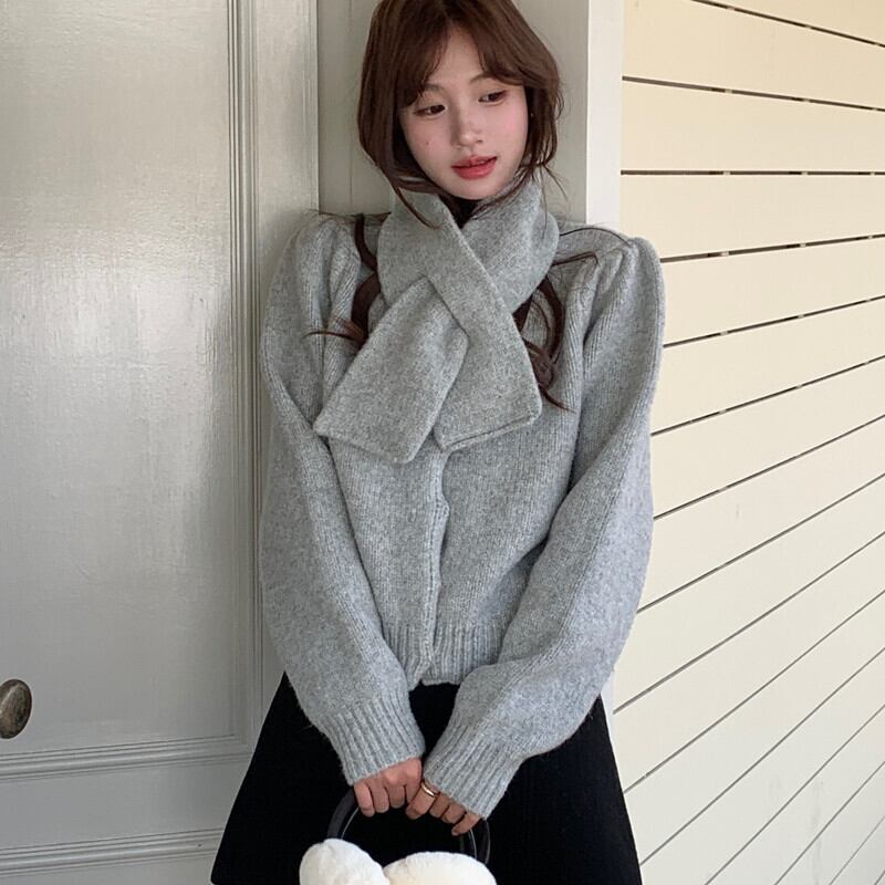 【outer】ニットカーデマフラー付き　M27669