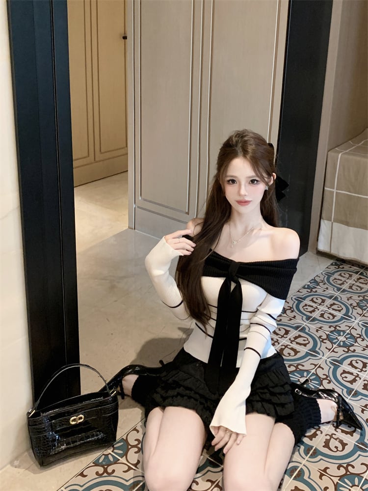 【tops】ボートネックニットトップス　M26424