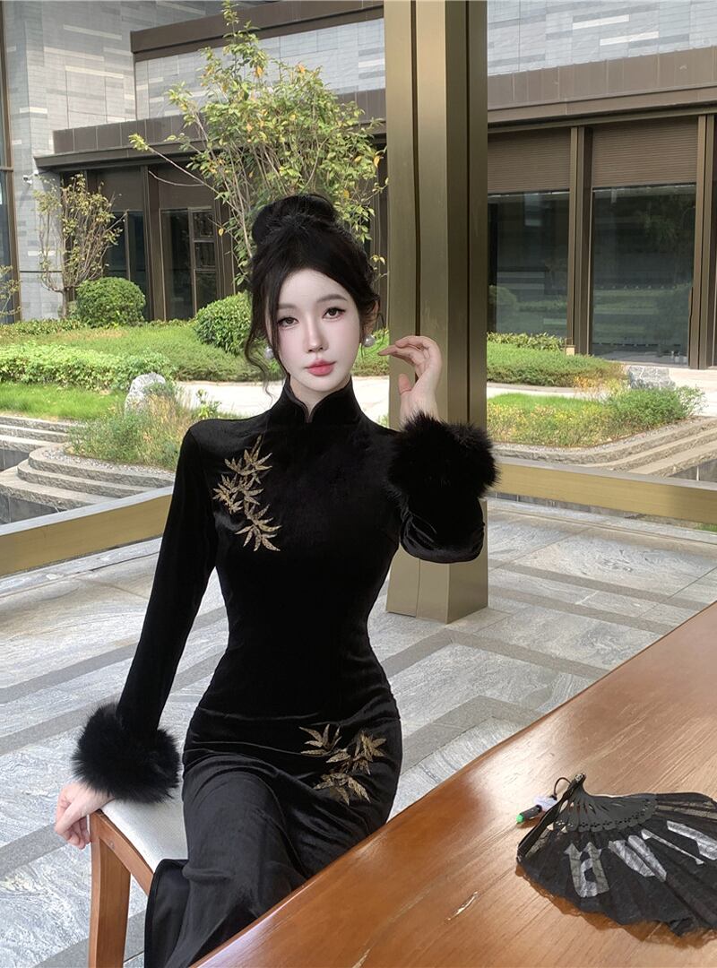 【dress】刺繡柄チャイナドレス Q8085
