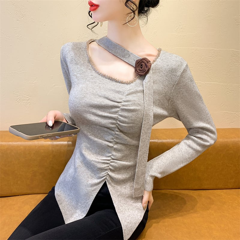 【tops】スリットニットトップス　M27822