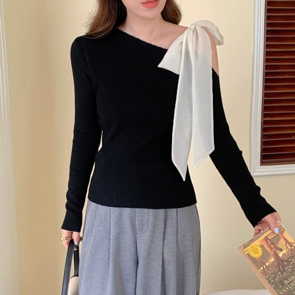【tops】オフショルダーニットトップス　M26974