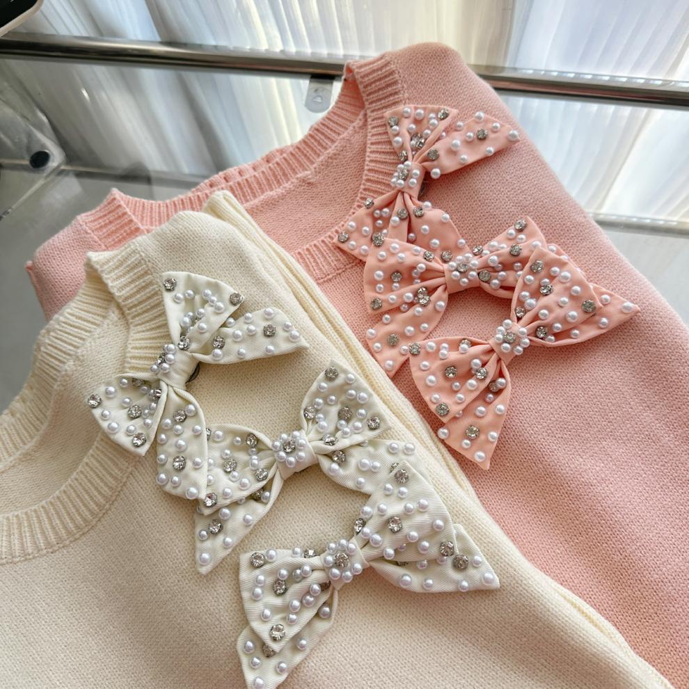 【dress】パールリボン付きニットワンピースアームカバー付き　M27726