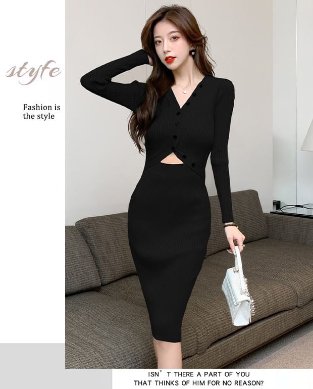 【dress】ボタンデザインニットワンピース　M26264