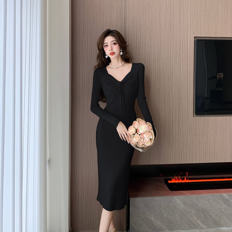 【dress】2wayストラップ付ニットワンピース Q7664