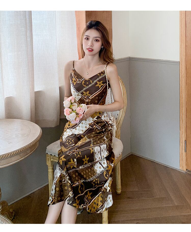 【dress】気質満点夏花柄Vネックキャミワンピース G8143