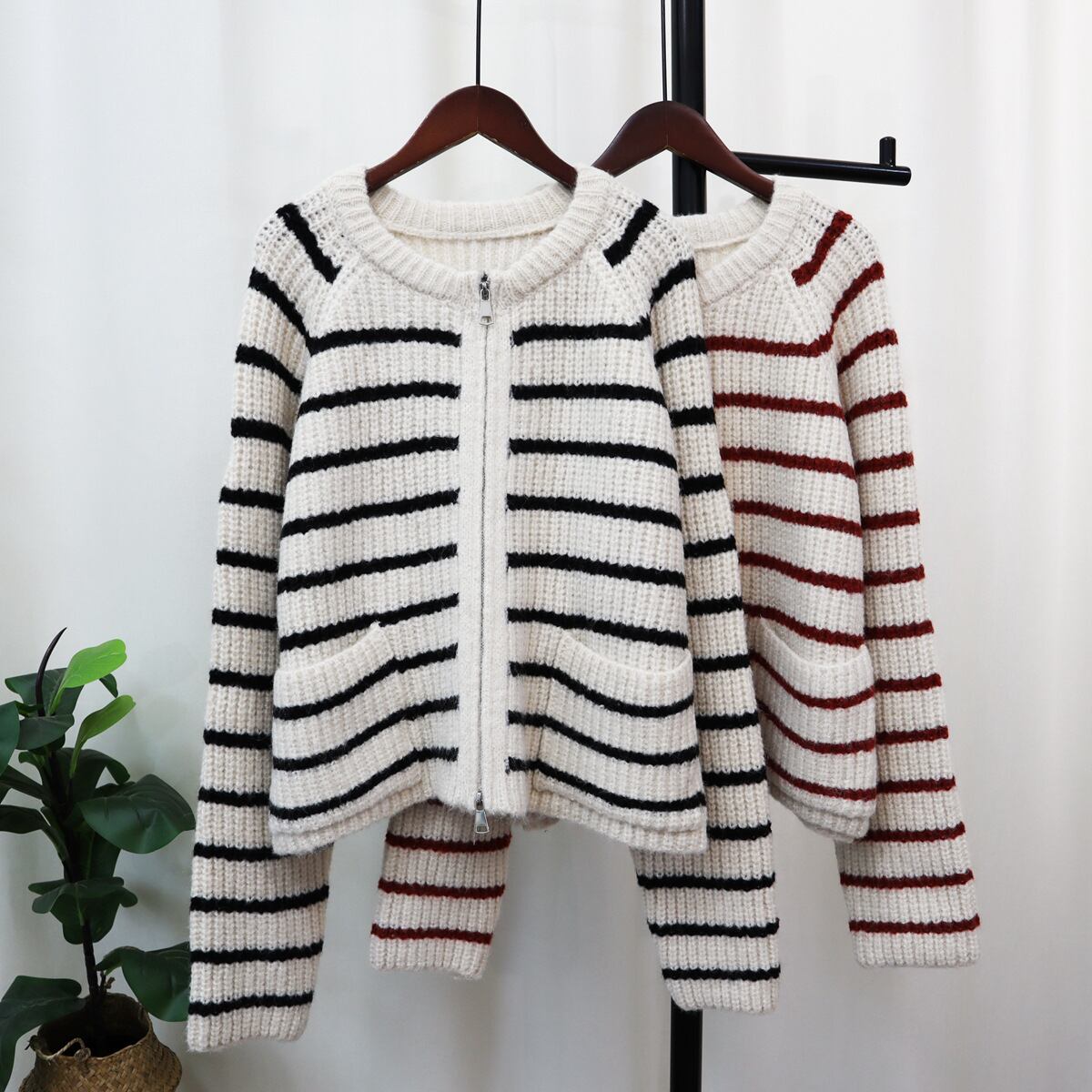 【outer】ボーダー柄ニットカーデ　M18750