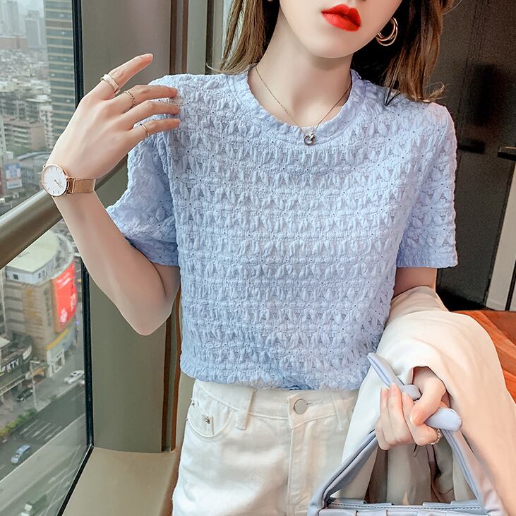 【tops】清新スウィート半袖ラウンドネック着回し無地ファッションTシャツ