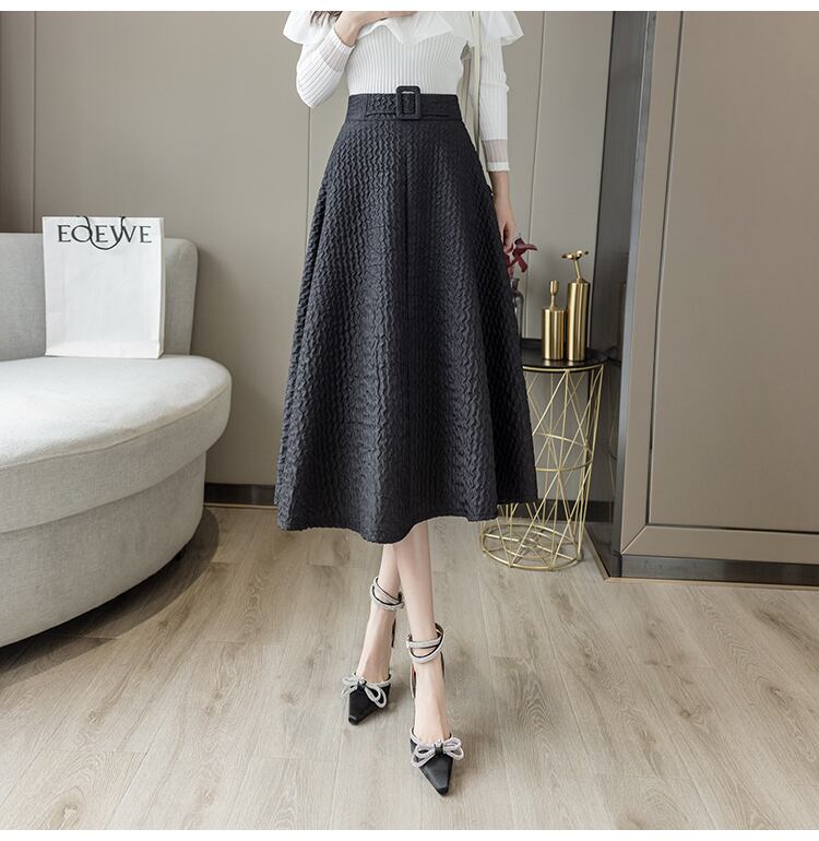 【bottoms】上品な質感!気質満点レトロINS風Aラインハイウエスト着痩せスカート G2935