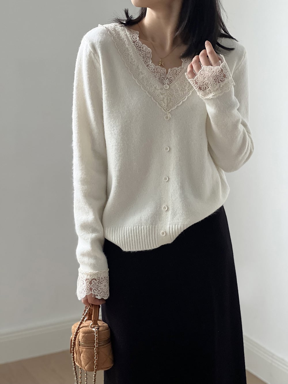 【tops】レースドッキングニットトップス　M28051