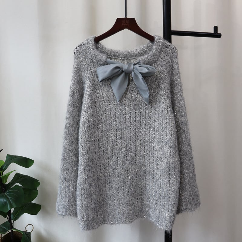 【tops】リボン付きニットセーター　M26372