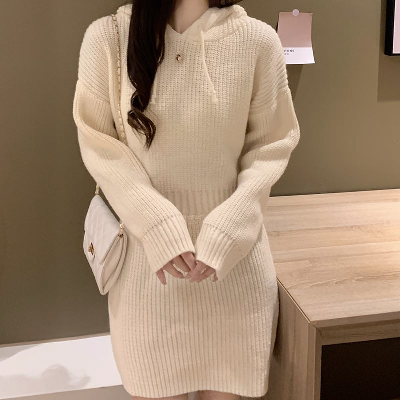 【dress】フード付きニットワンピース　M25351