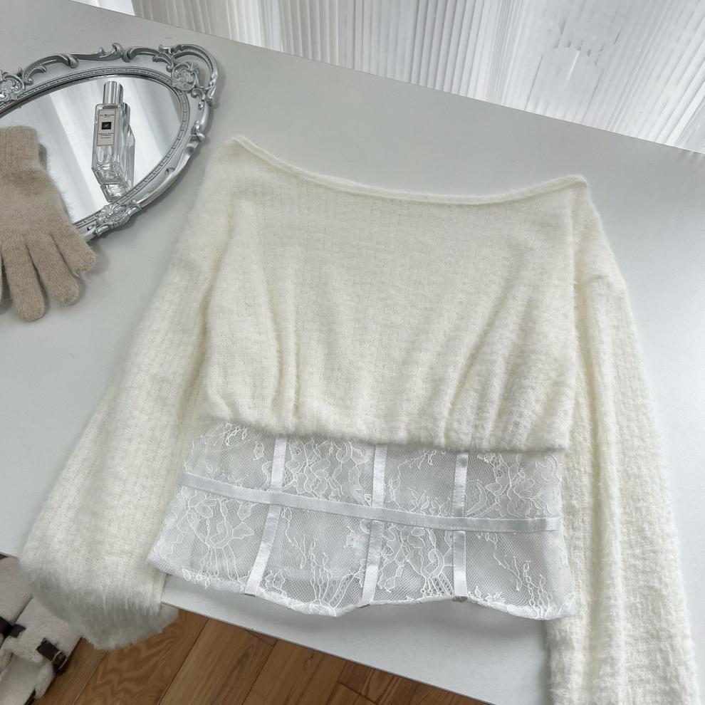 【tops】レース切り替えニットトップス　M27997
