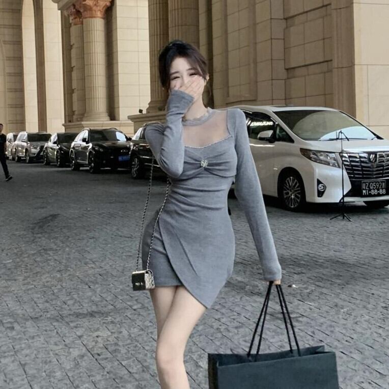 【dress】レース切り替えニットワンピース　M27692