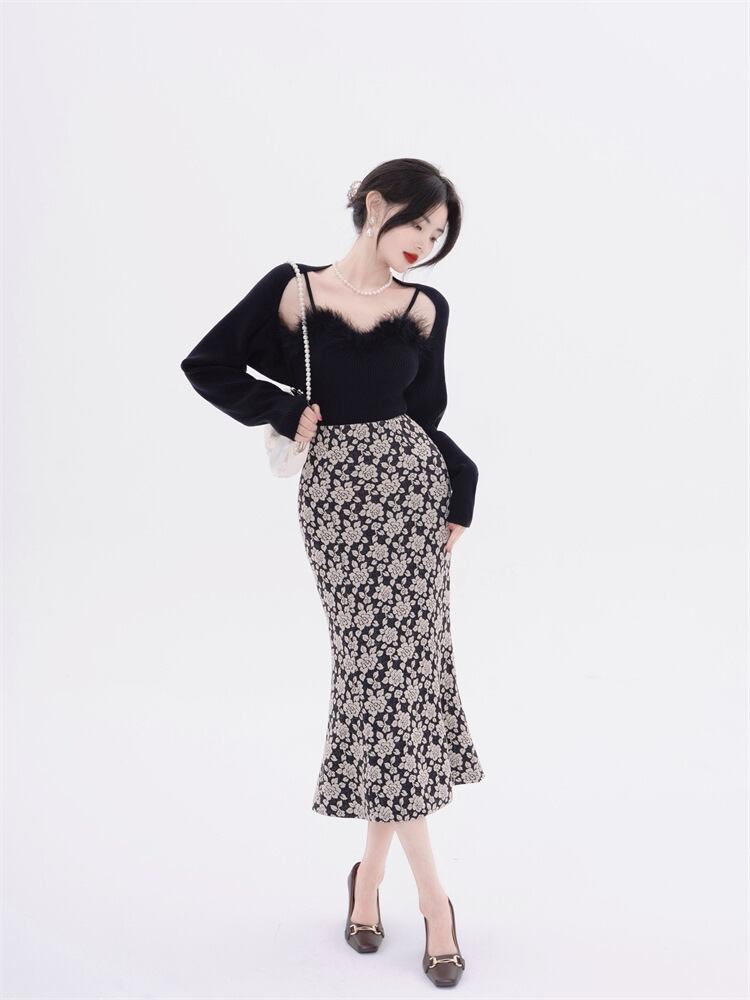 【tops】フェイクファーキャミソール×カーディガンセット　N2128