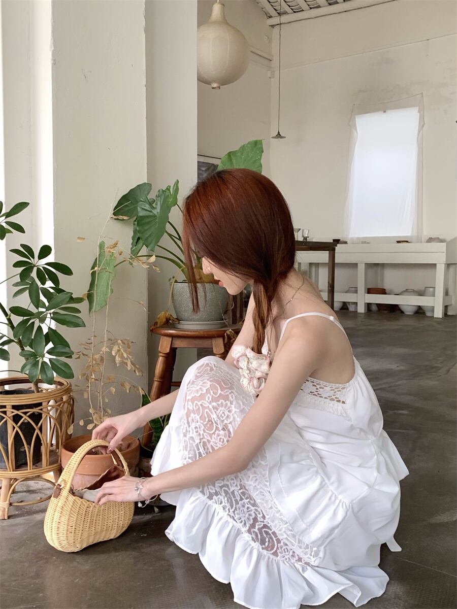 【dress】レースフリル透かし彫りキャミワンピース G21512