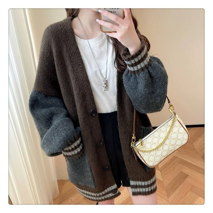 【outer】配色切り替えニットカーデ　M27503