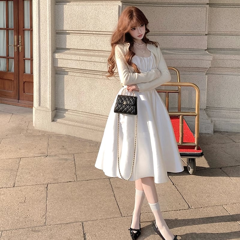 【dress】リボン付きノースリーブフレアワンピース Q7989