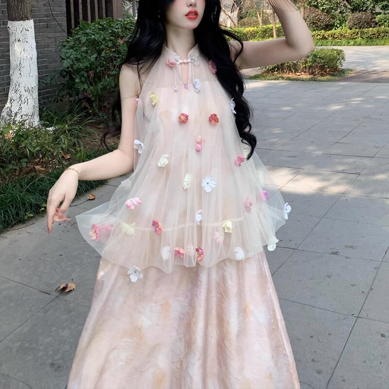 【dress】ホルターネック立体フラワーワンピース　M30202