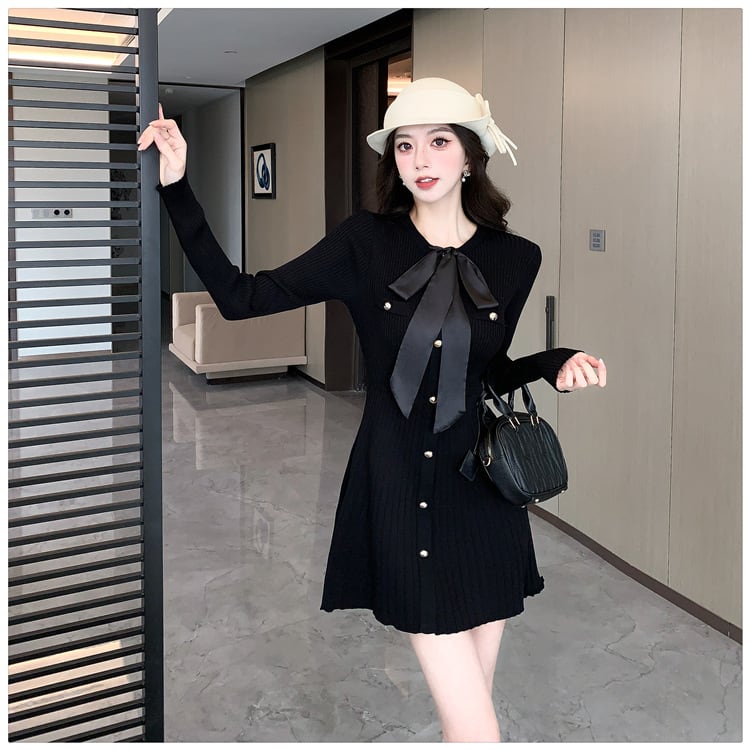 【dress】リボン付きニットワンピース　M28581