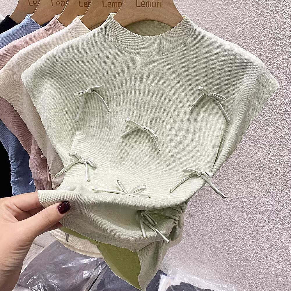 【tops】5色リボンニットタンクトップF7261