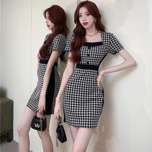 【dress】ファッションレトロ気質満点スクエアネック着痩せハイウエストタイトワンピース G12896