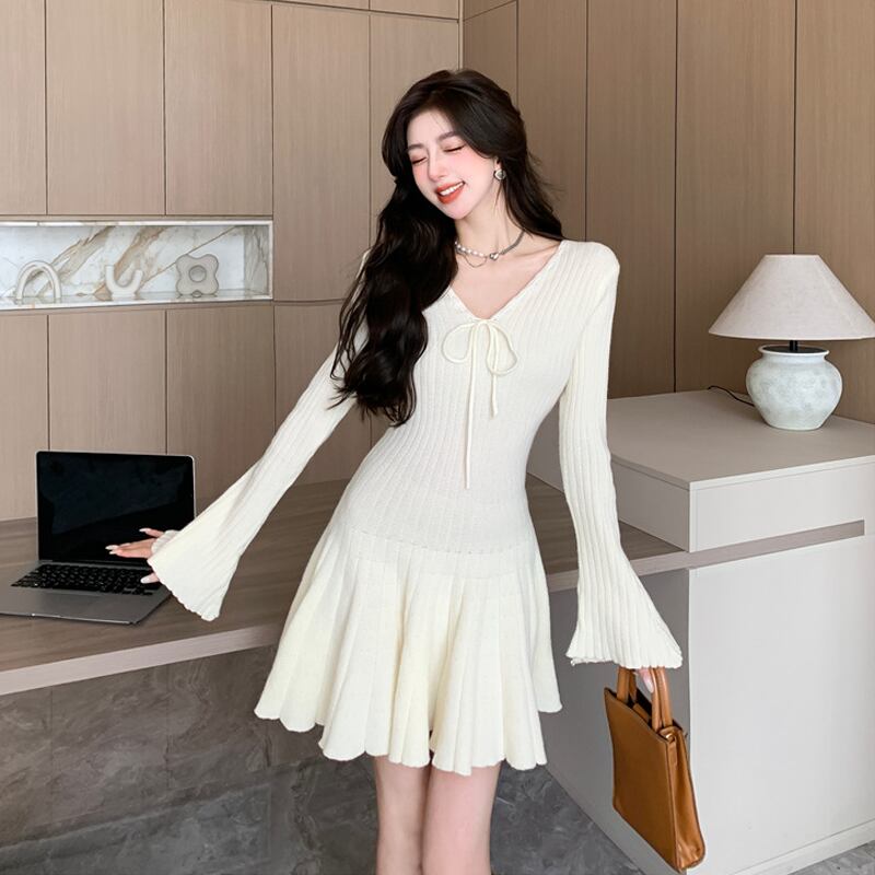 【dress】フレアニットワンピース Q6936