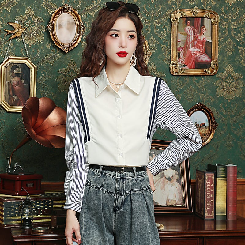 【tops】ストライプ柄長袖ブラウスG20238